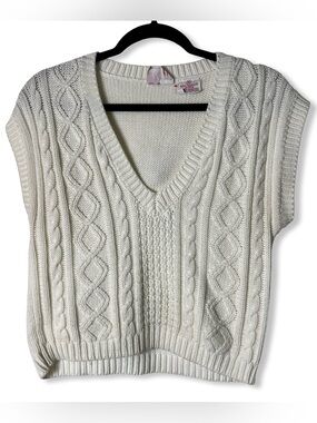 Preppy Cottagecore Vintage Eber Int. Cable Knit Tennis Sweater Vest White 80s S